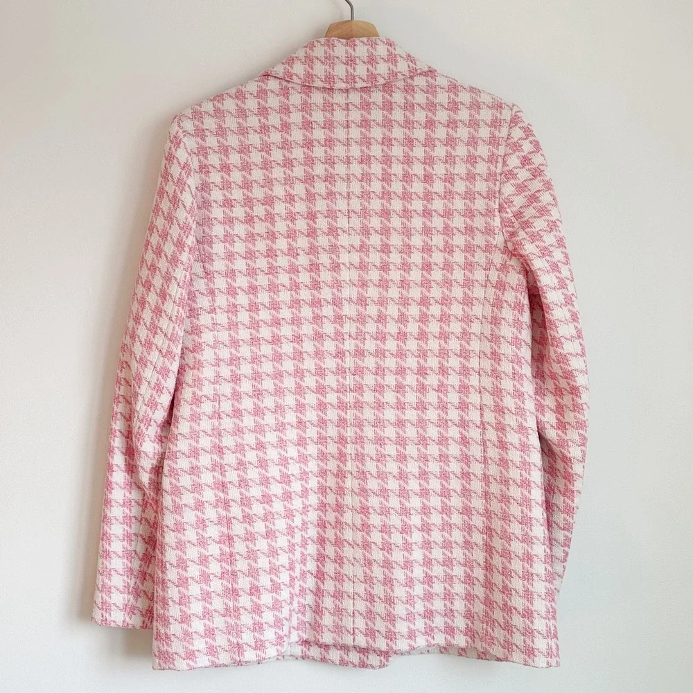 • NWOT! • Mint Velvet coton blend pink and white houndstooth blazer - Picture 3 of 11
